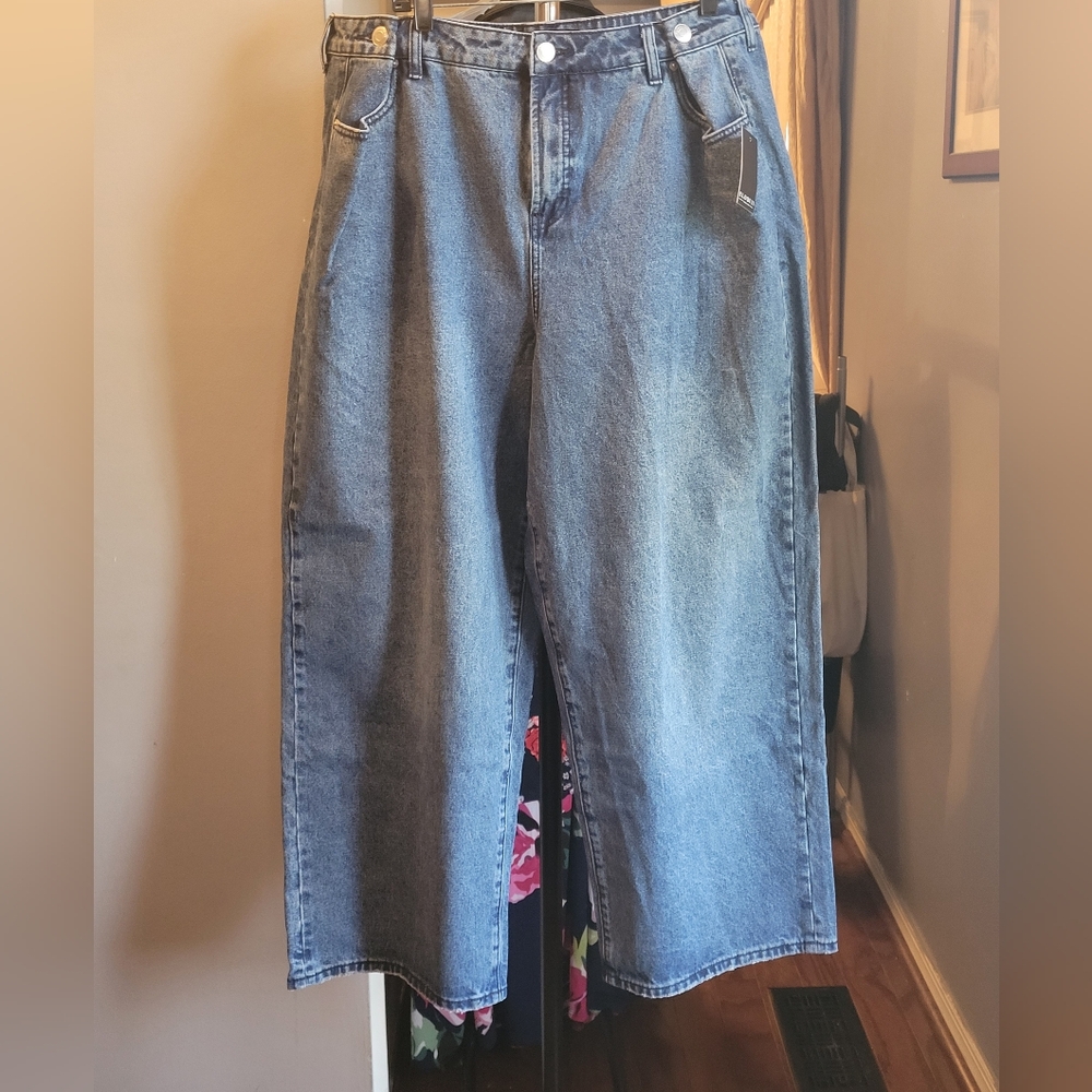 Blue Denim Wide Leg Jeans